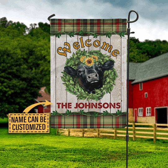 Discover Vintage Style Angus Cattle Welcome Personalized Custom Flag