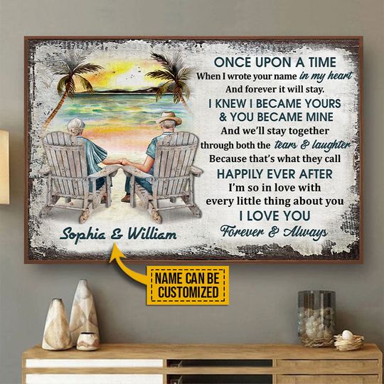 Discover Beach Old Couple Husband Wife Once Upon A Time Sitting Chair Custom Personalized Poster
