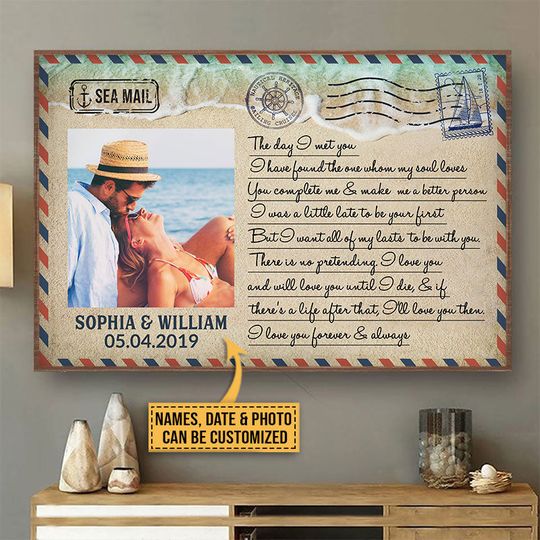 Discover Custom Image Couple The Day I Met You Postcard Beach Pattern Personalized Poster