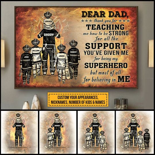 Discover Firefighter Dad And Child Thank You Custom Personalized Poster