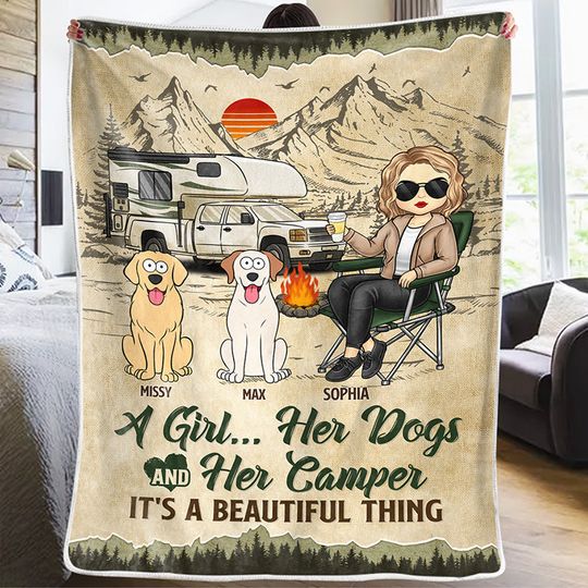 Discover Campfire AndCoffee Blanket Custom Gift For Camping Pet Lovers Personalized Blanket