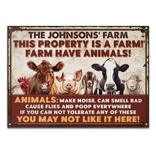 Discover Farm Animals This Property Is A Farm Custom Funny Warning Classic Metal Signs