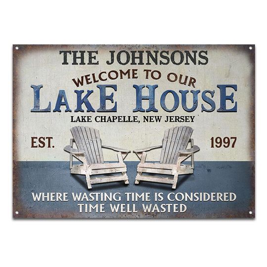 Discover At The Lake Time Well Wasted Custom Personalized Classic Metal Signs