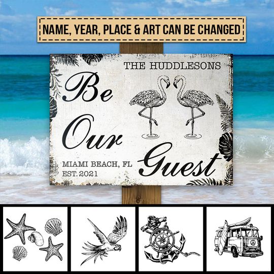 Discover Beach House Be Our Guest Custom Personalized Classic Metal Signs