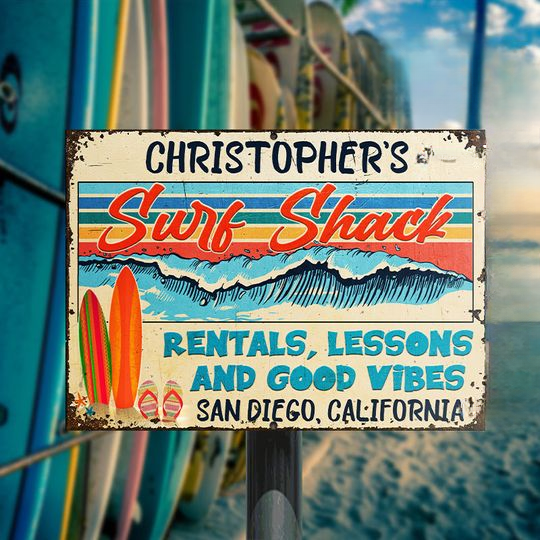 Discover Beach Surfing Surf Shack Rentals Surf Shop Decor Custom Personalized Metal Signs