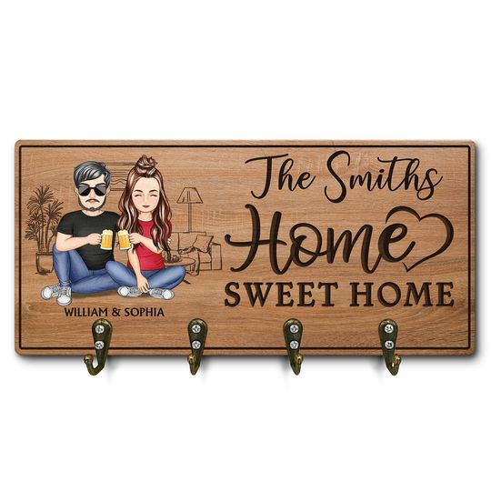 Discover Home Sweet Home Family Custom Gift For Spouse Couple Personalized Wood Key Holder