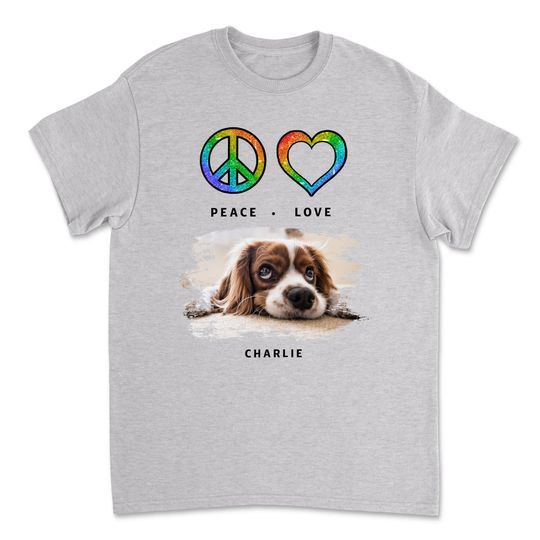Discover Peace Love Dog Pattern Photo - Personalized Custom Unisex T-shirt
