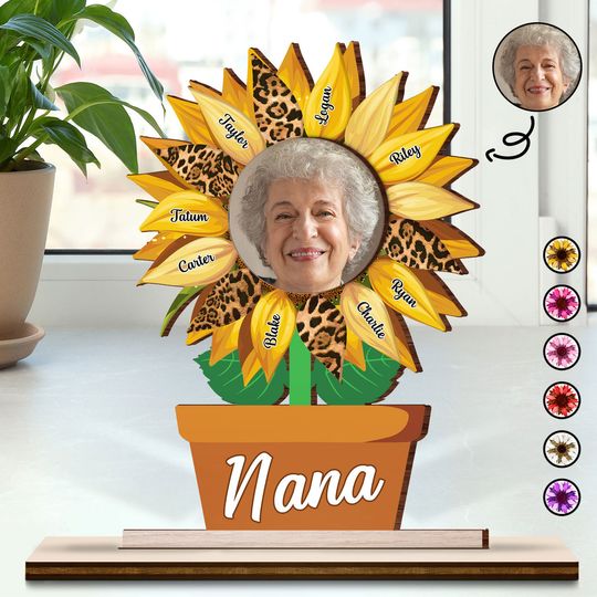 Discover Custom Photo Nana Mom Auntie Sunflower Gift For Mother Grandma Personalized Wooden Plaque