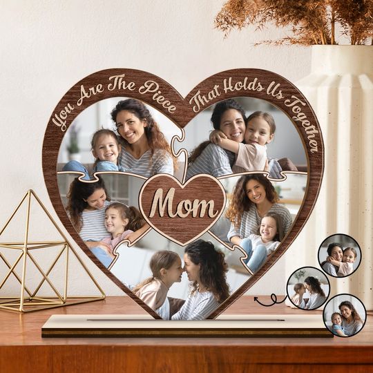 Discover Custom Photo The Piece That Holds Us Together Mom Grandma Gift Personalized Wooden Plaque