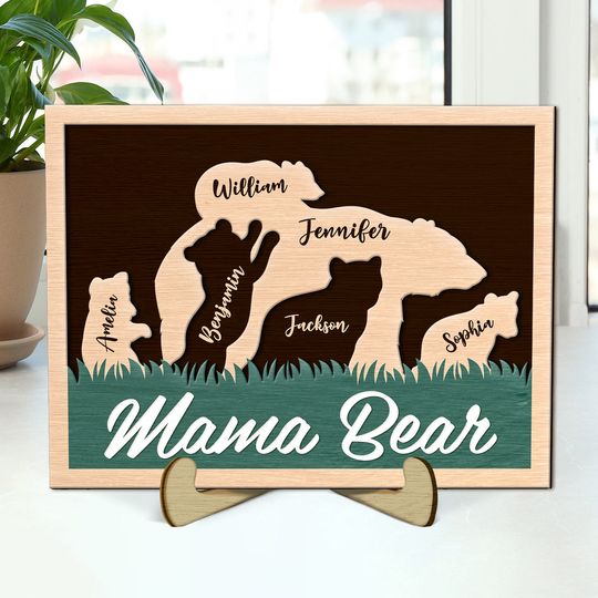 Discover Mama Bear Baby Bear Custom Gift For Mom Personalized Wooden Plaque With Stand