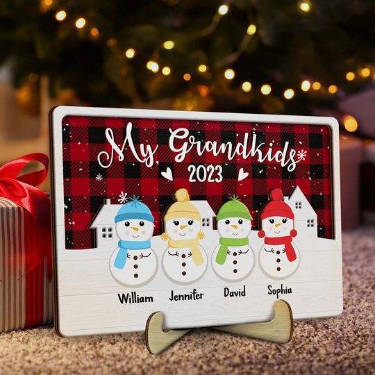 Discover My Grandkids Christmas Gift For Grandparents Family Personalized Wooden Plaque With Stand
