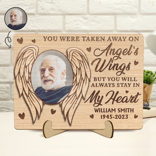 Discover Custom Photo You Were Taken Away On Angel's Wings Memorial Gift Personalized Wooden Plaque