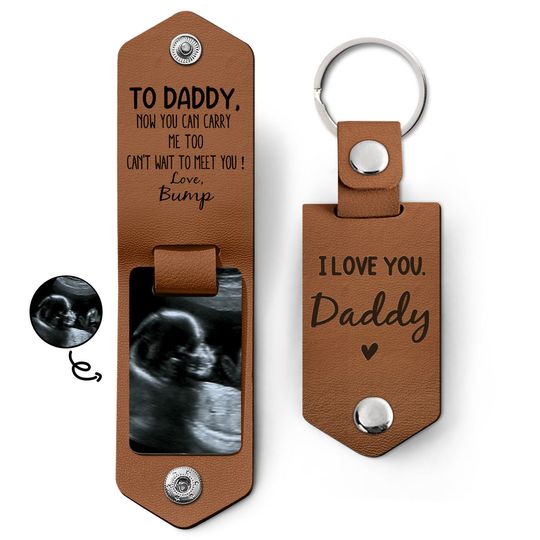 Discover Custom Image Now You Can Carry Me Too Dad New Parents Personalized Leather Photo Keychain