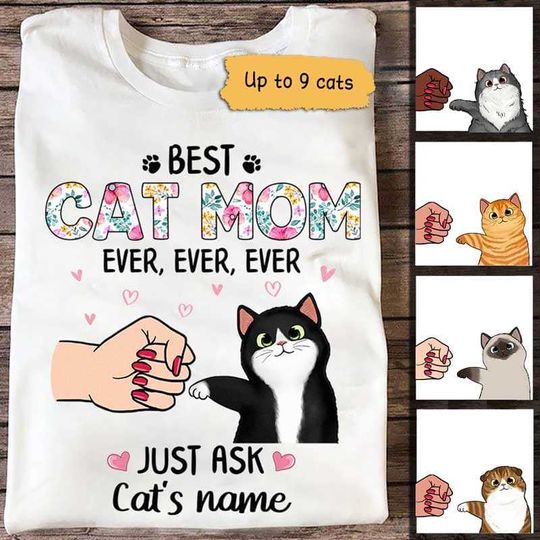 Discover Fist Hand Mom And Fluffy Cats Personalized Pet Mother Custom T-Shirt