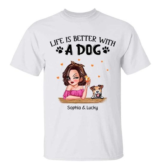 Discover Dog Mom Life Is Better Pretty Girl Custom Mother's Day Gift Personalized T-Shirt