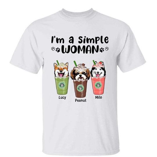 Discover Simple Woman Dog Mom Coffee Lover Custom Personalized T-Shirt