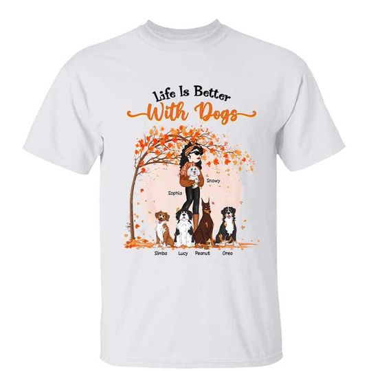 Discover Fall Season Dog Mom Hugging Dogs Personalized Custom T-Shirt