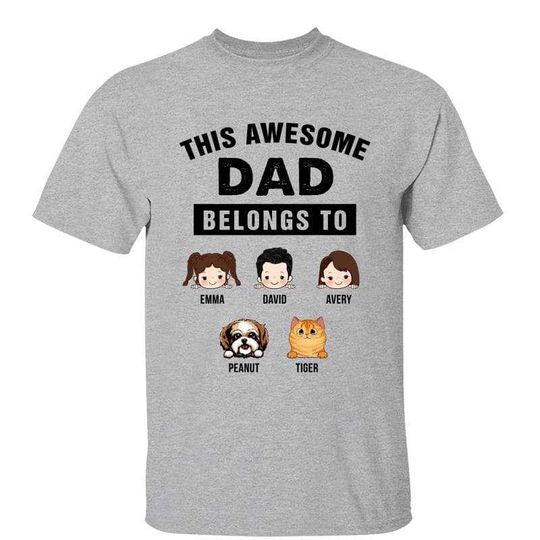 Discover Dad Belongs To Kids Dogs Cats Personalized Shirt