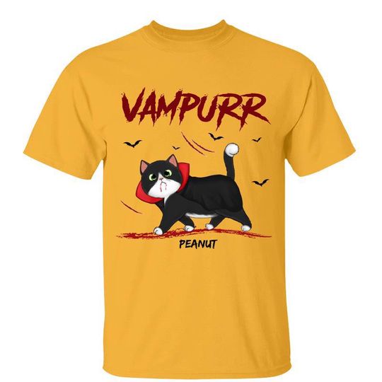 Discover Halloween Walking Fluffy Cat Vampurr Custom Gift For Cat Lover Personalized T-Shirt