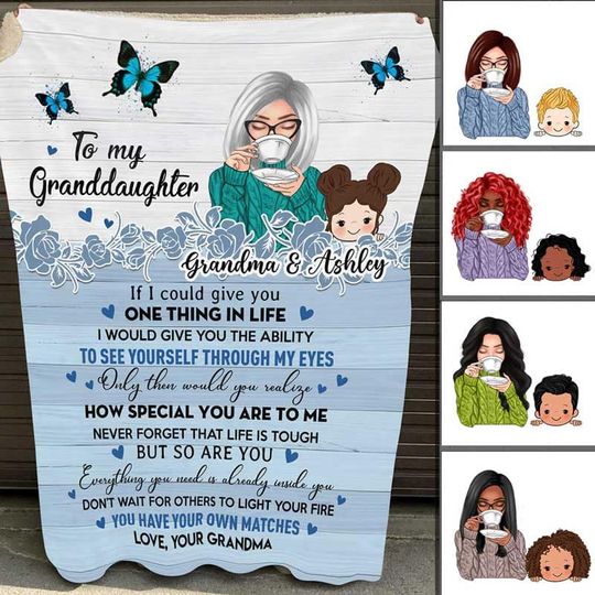 Discover To My Granddaughter Grandson Blue Butterflies Gift For Grandchildren Personalized Fleece Blanket