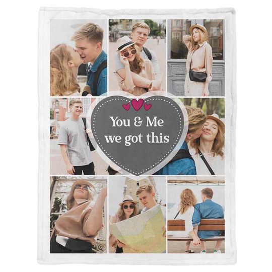 Discover Heart Love Upload Photo Collage Gift For Family Friends Personalized Fleece Blanket