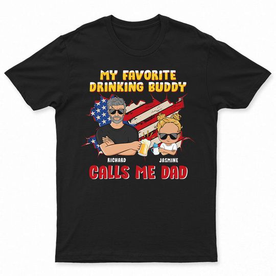Discover My Favorite Drinking Buddy Custom Gift For Grandfathers Fathers Personalized T-Shirt