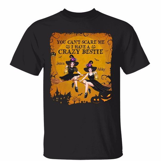 Discover Custom Halloween Pretty Witches On Broom Personalized Unisex T-Shirt