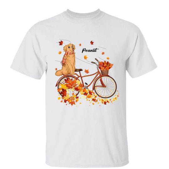 Discover Dogs Sitting On Bicycle Fall Season Custom Personalized Unisex T-Shirt