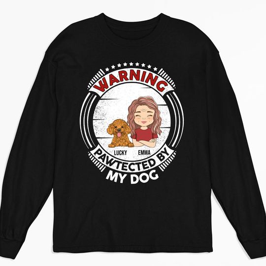 Discover Pawtected By My Dog - Personalized Custom Long Sleeve T-shirt