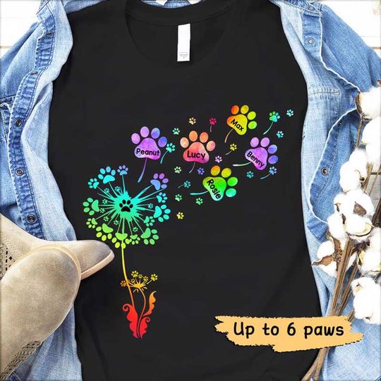 Discover Dog Paw Dandelion Custom Personalized Unisex T-Shirt