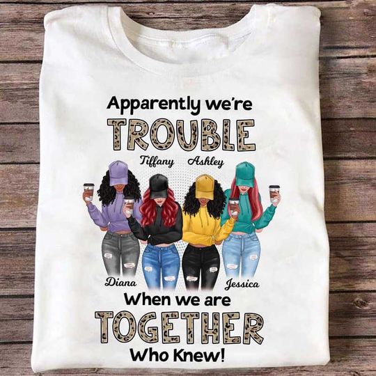 Discover Leopard We‘re Trouble Besties Front View Personalized Custom Unisex T-Shirt