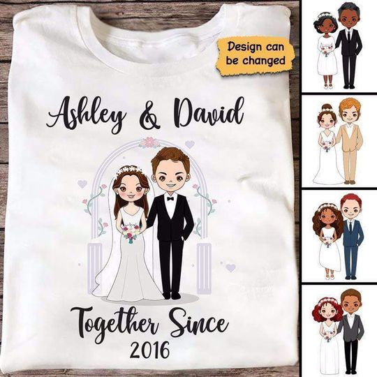 Discover Couple Together Since Wedding Chibi Honeymoon Anniversary Personalized Custom T-Shirt