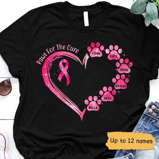Discover Breast Cancer Paws For The Cure Paw Heart Personalized Custom Unisex T-Shirt