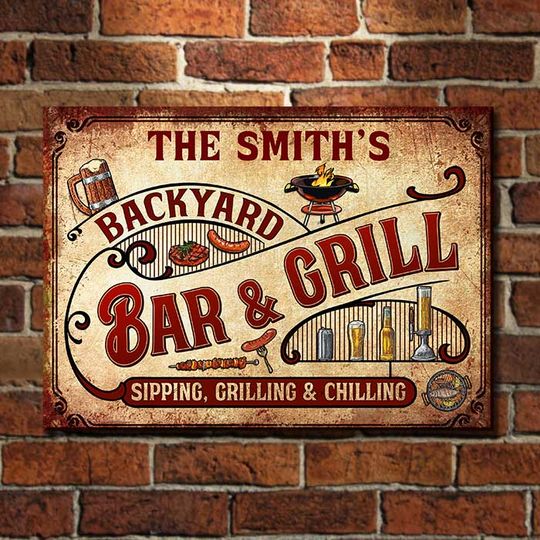 Discover Sipping, Grilling And Chilling Personalized Metal Sign