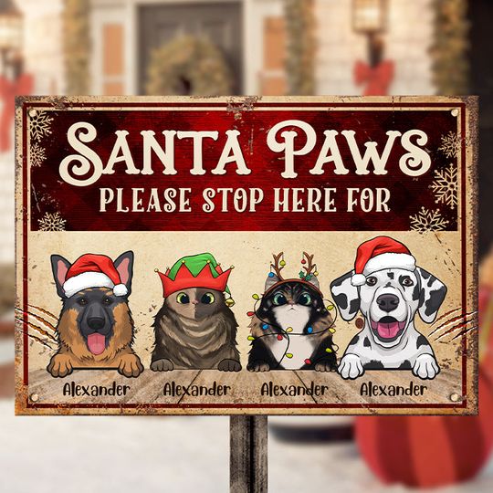 Discover Santa Paws Please Stop Here For Personalized Metal Sign