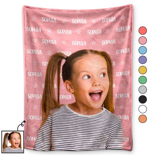 Discover Custom Photo Baby Name Gift For Kids Grandchildren Personalized Fleece Blanket