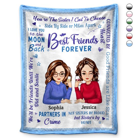 Discover Best Friends Forever Connected By Heart Cartoon Custom Besties Gift Personalized Blanket