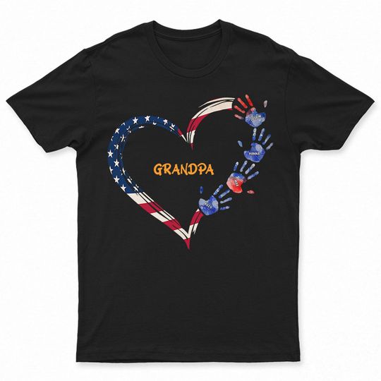 Discover Grandpa Heart And Kids' Hand Custom Gift For Grandpa Personalized T-Shirt