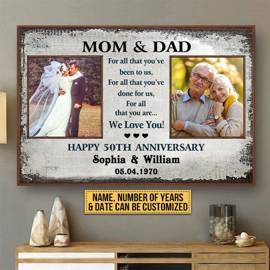 Discover Custom Upload Image Gift Old Couple Parents Mom Dad Anniversary Gift Personalized Poster