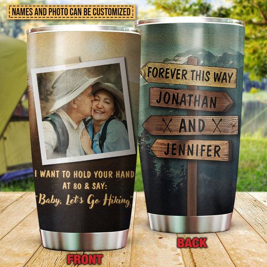 Discover Custom Upload Photo Hiking Couple Hold Your Hand Personalized Stainless Steel Tumbler