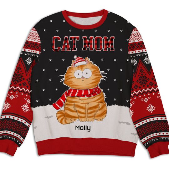 Discover Cat Mom Pattern - Personalized Custom All-Over-Print Sweatshirt 