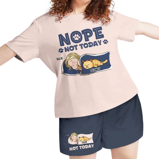 Discover Cat Nope Not Today - Personalized Custom Short Pajama Set 