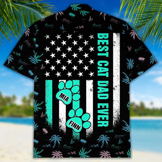 Discover Best Cat Dad Ever Paws Flag Personalized Father's Day Gift Custom Hawaiian Shirt