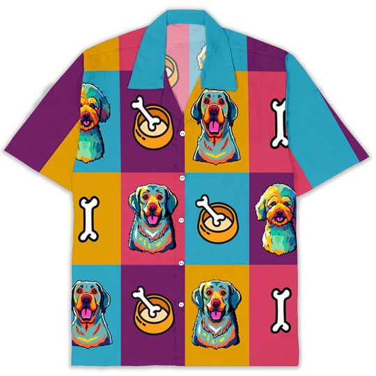 Discover Neon Pop Art Dog Colorful Summer Custom Dad Gift Personalized Hawaiian Shirt