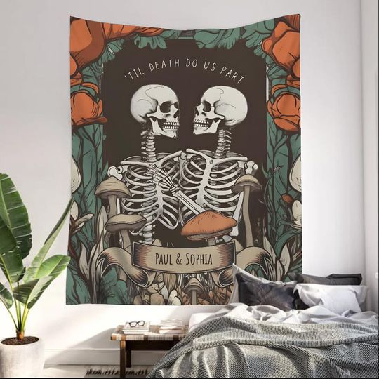 Discover Till Death Do Us Part Custom Couple Gift Personalized Skull Wall Tapestry