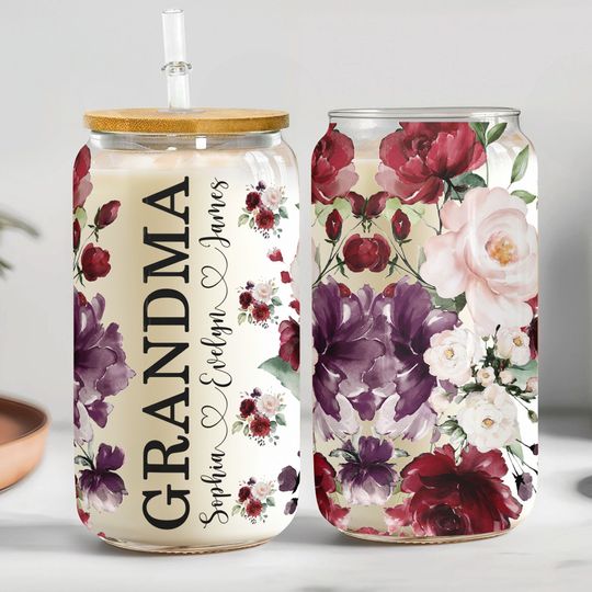 Discover Burgundy Flower - Personalized Glass Cup