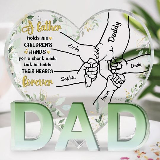 Discover Father Holds His Children's Hearts Forever Custom Gift Love-Dad-Shaped Acrylic Plaque