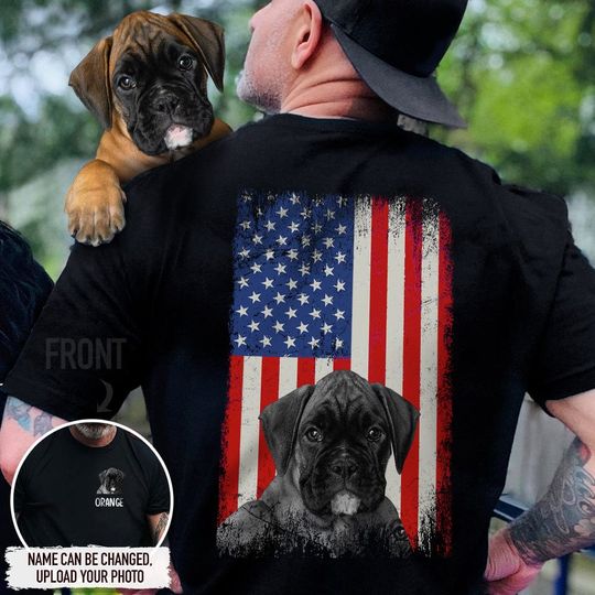 Discover Custom Upload Photo America Flag Dog Lover Unisex T-Shirt