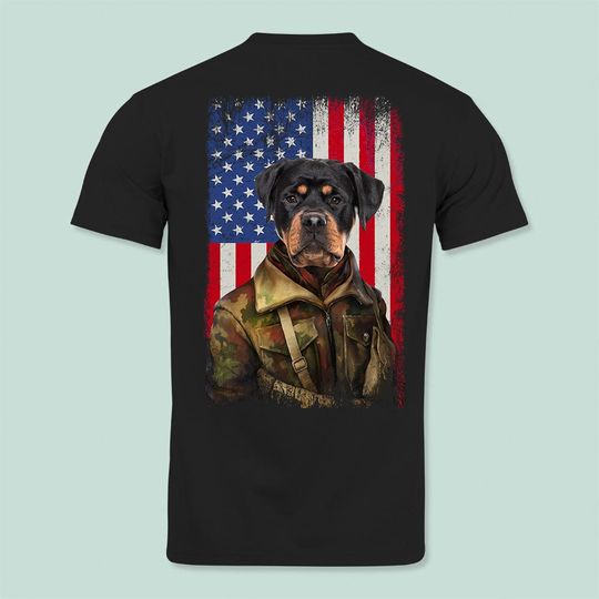 Discover Flag America Uniform Soldier Custom Photo Dog Cat Portrait Back Personalized T-Shirt