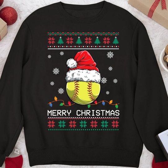 Discover Personalized Custom Ugly Christmas Softball Sweatshirt